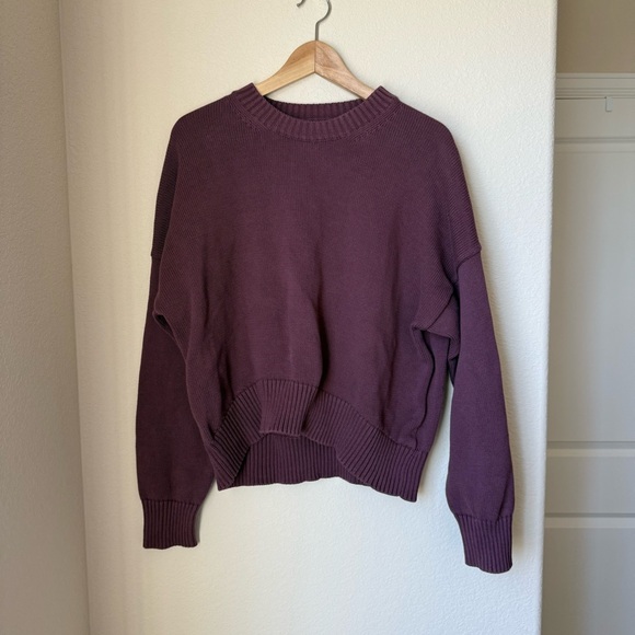 Quince 100% Organic Cotton Boyfriend Crew Sweater - Eggplant Size Medium - Picture 1 of 5